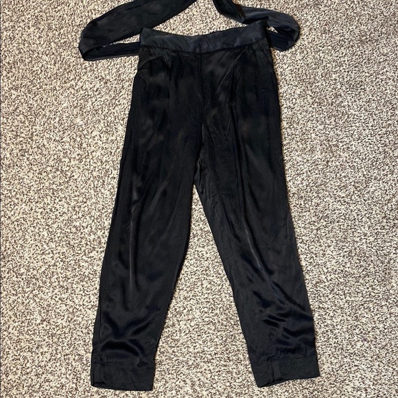 Ett:Twa from Anthropologie Black Satin Trousers with Tie-Belt - Picture 2 of 7